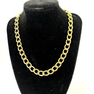 90s Gold Tone Chunky Chain Necklace, Choker 17.5" with Spring Hook Closure